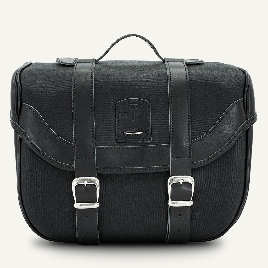 Valise moto rigide style retro noir.