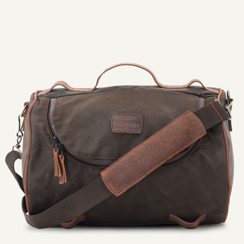 sacoche de selle moto en toile imperméable.