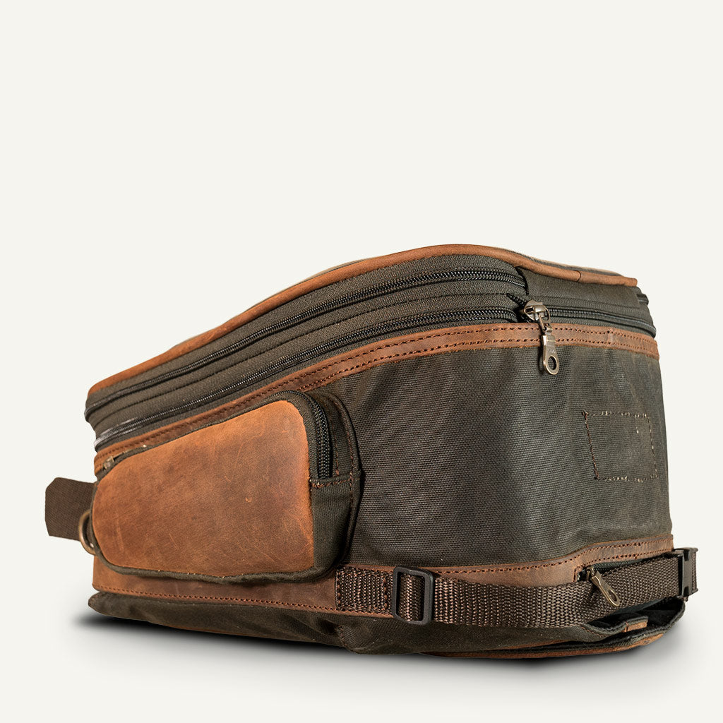 Sacoche réservoir moto vintage kaki.