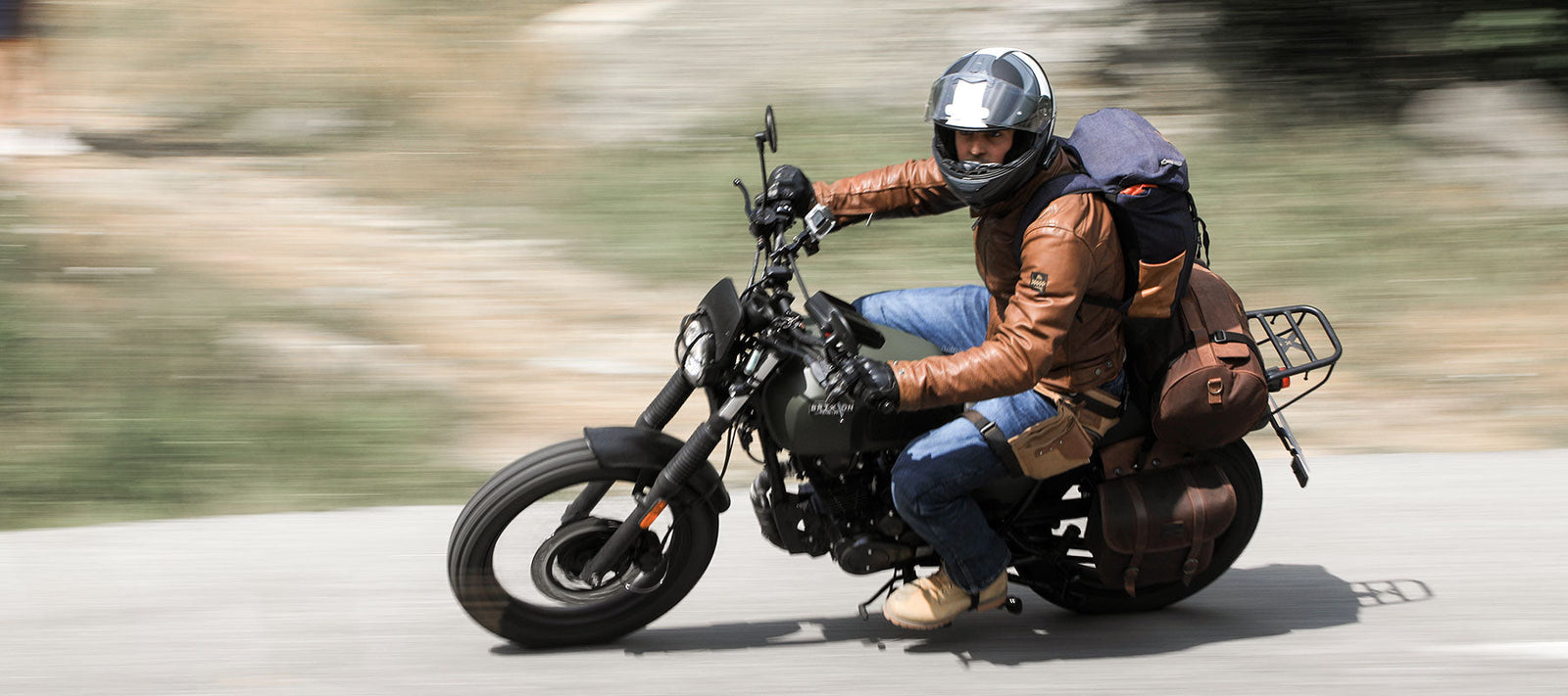 Saddlebags on Brixton moto.